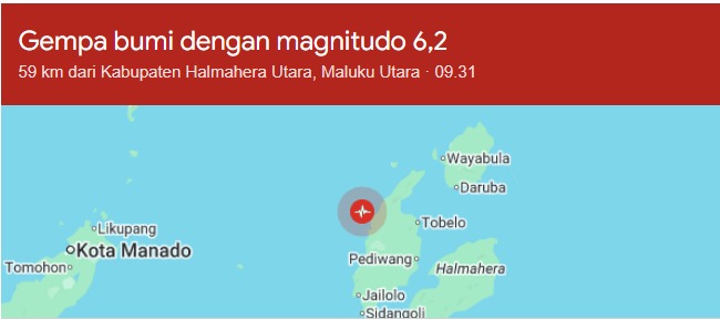 Gempa Magnitudo 6,2 Guncang Maluku Utara, Tidak Berpotensi Tsunami